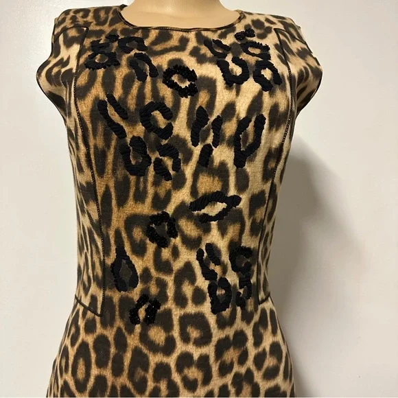 Blumarine Leopard Animal Print Midi Pencil Wool Dress Size Italy 42 US 6